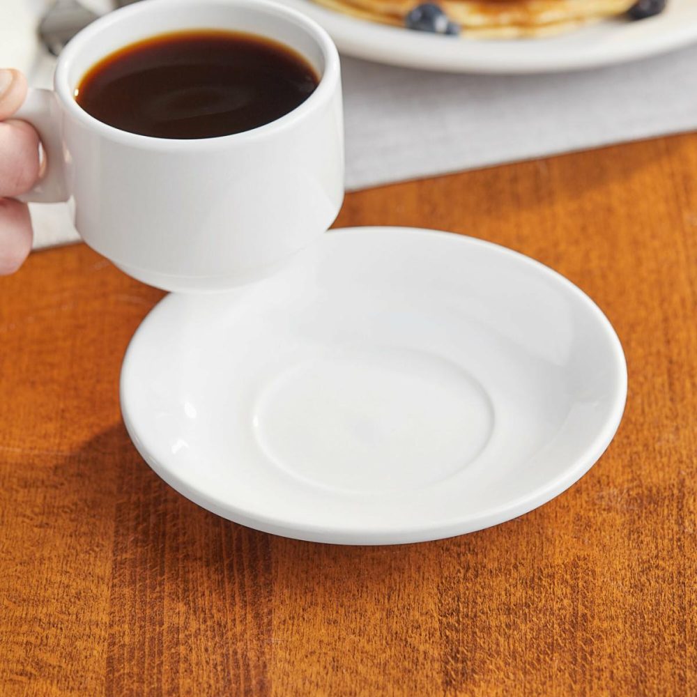 Stoneware Plates |  5" Bright White Rolled Edge Demitasse Stoneware Saucer – 36/Case