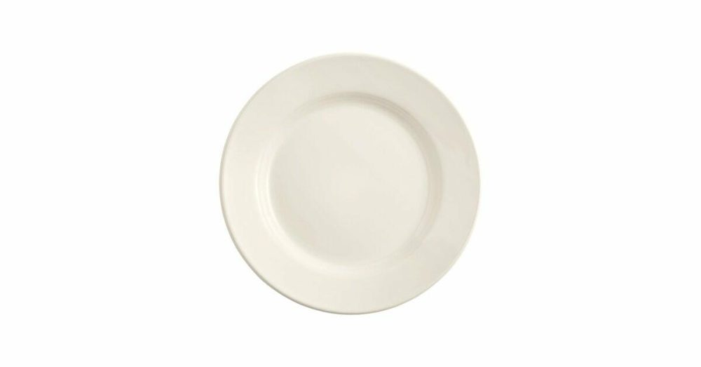 Stoneware Plates |  8 1/4" Bright White Wide Rim Rolled Edge Stoneware Plate – 36/Case