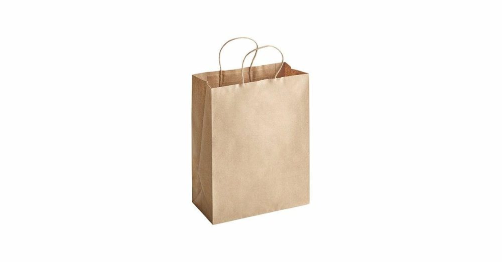 Take-Out Bags |  1" X 6 3/4" X 12" Natural Kraft Paper Customizable Shopping Bag With Handles – 25/Case