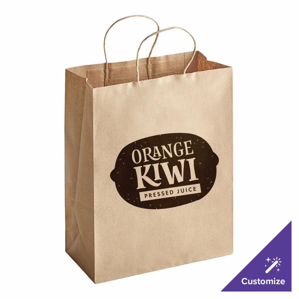 Take-Out Bags |  1" X 6 3/4" X 12" Natural Kraft Paper Customizable Shopping Bag With Handles – 25/Case