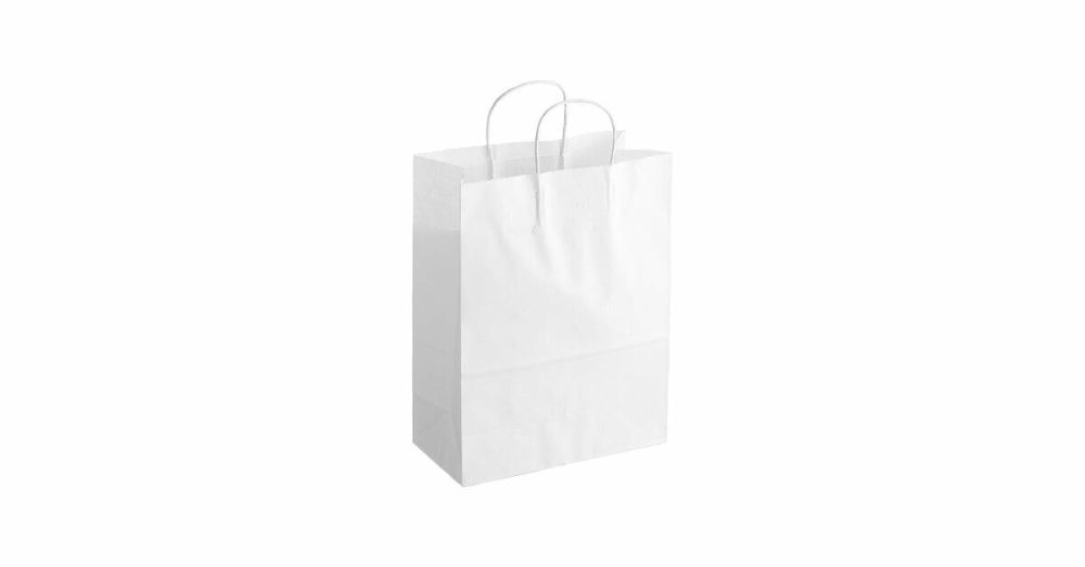 Take-Out Bags |  10" X 5" X 13" White Paper Customizable Shopping Bag With Handles – 250/Case