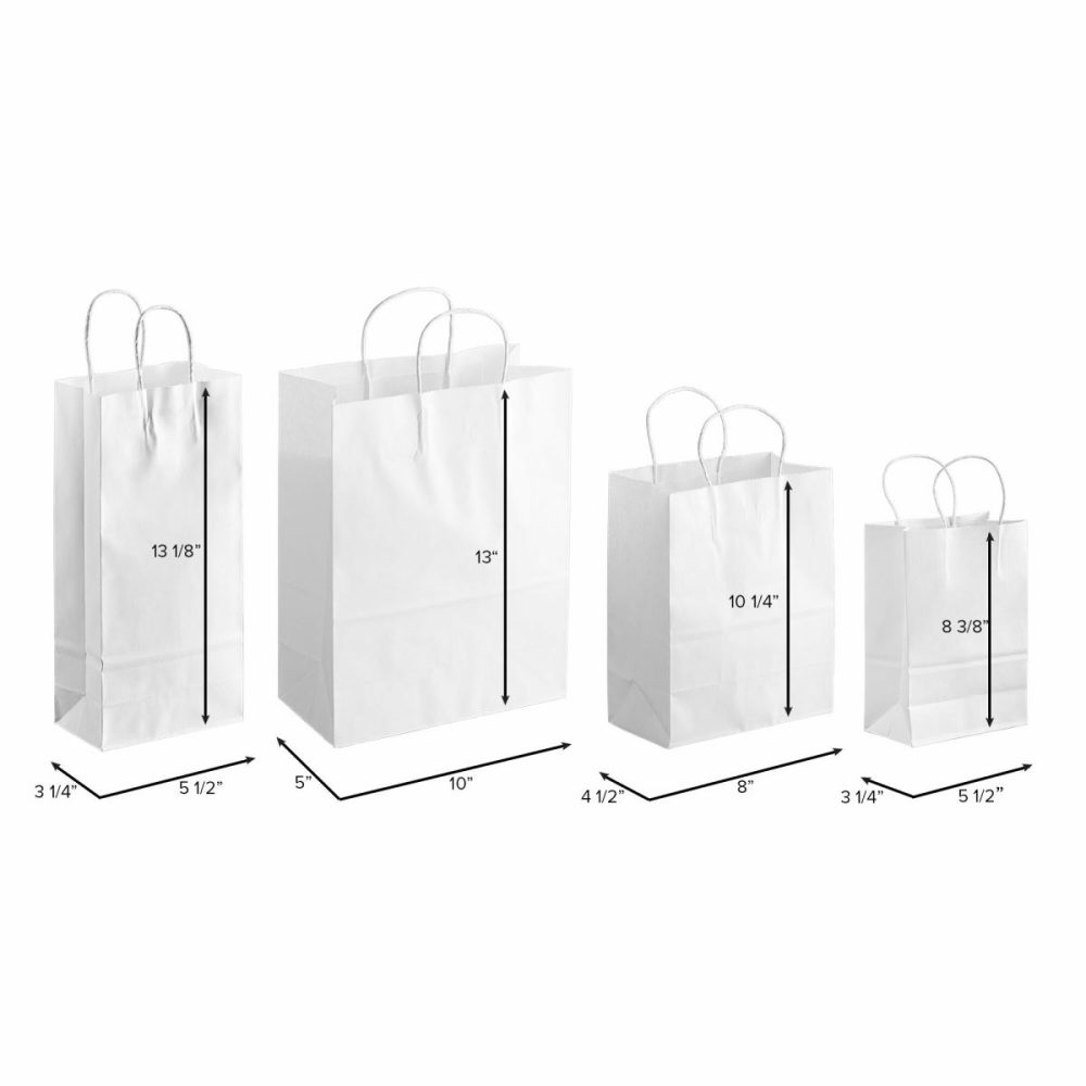 Take-Out Bags |  10" X 5" X 13" White Paper Customizable Shopping Bag With Handles – 250/Case