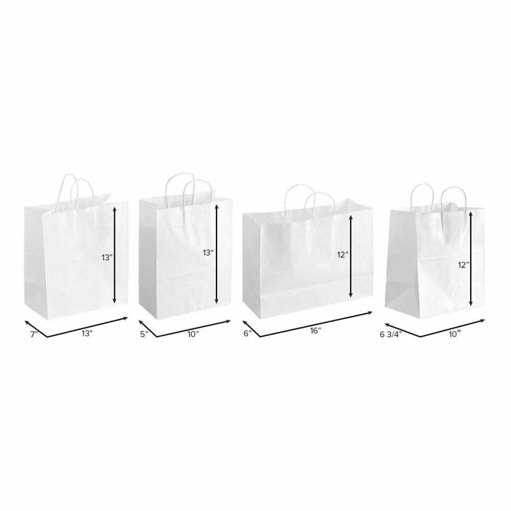 Take-Out Bags |  10" X 6 3/4" X 12" White Paper Customizable Shopping Bag With Handles – 250/Case