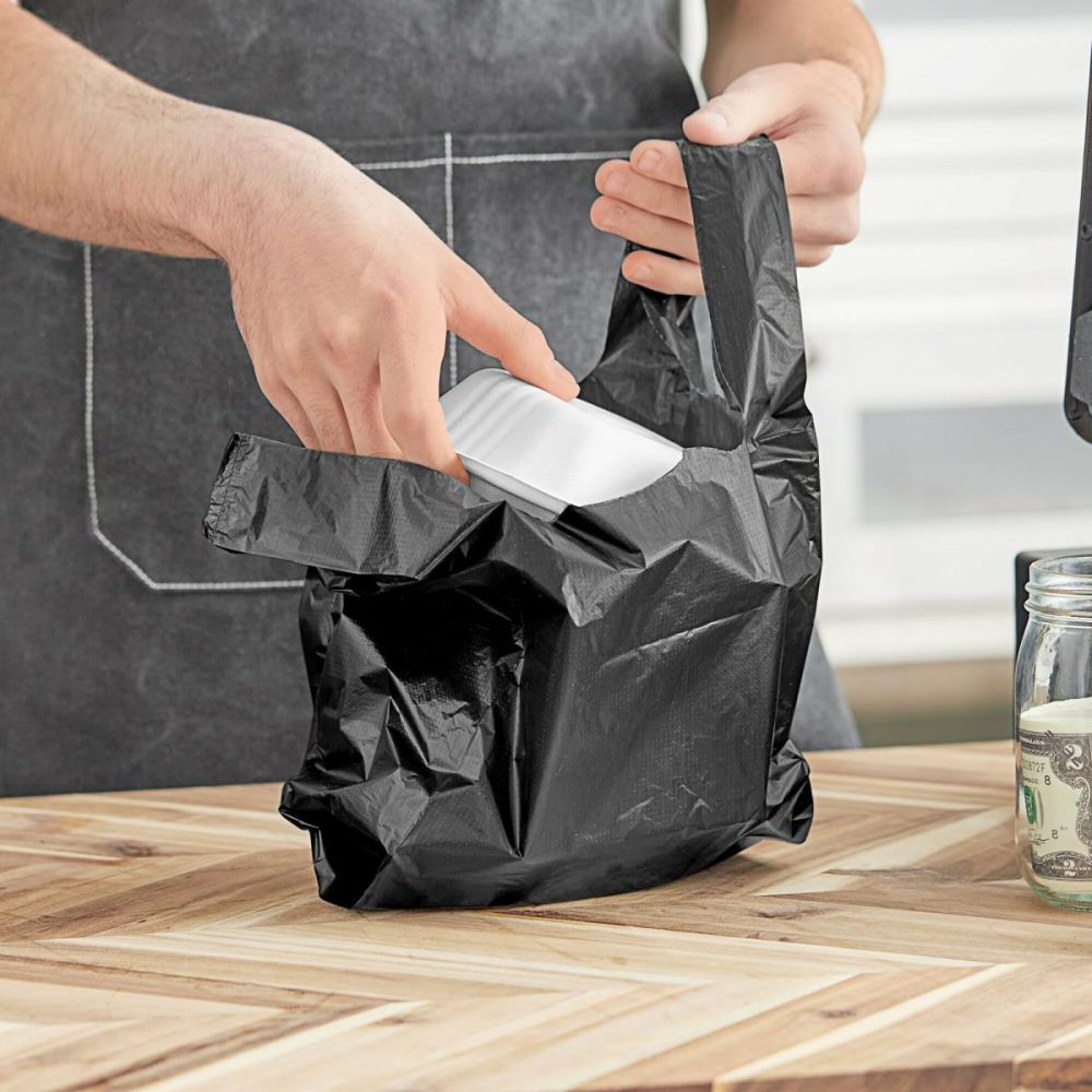 Take-Out Bags |  1/10 Xs Size Black Unprinted Embossed Medium-Duty Plastic T-Shirt Bag – 1500/Case