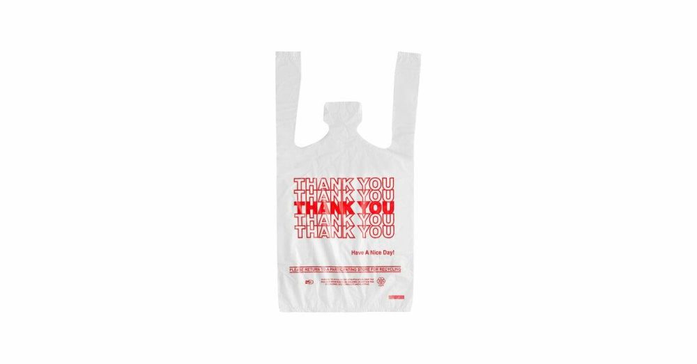 Take-Out Bags |  1/12 Xs Size White "Thank You" Standard-Duty Plastic T-Shirt Bag – 1000/Case