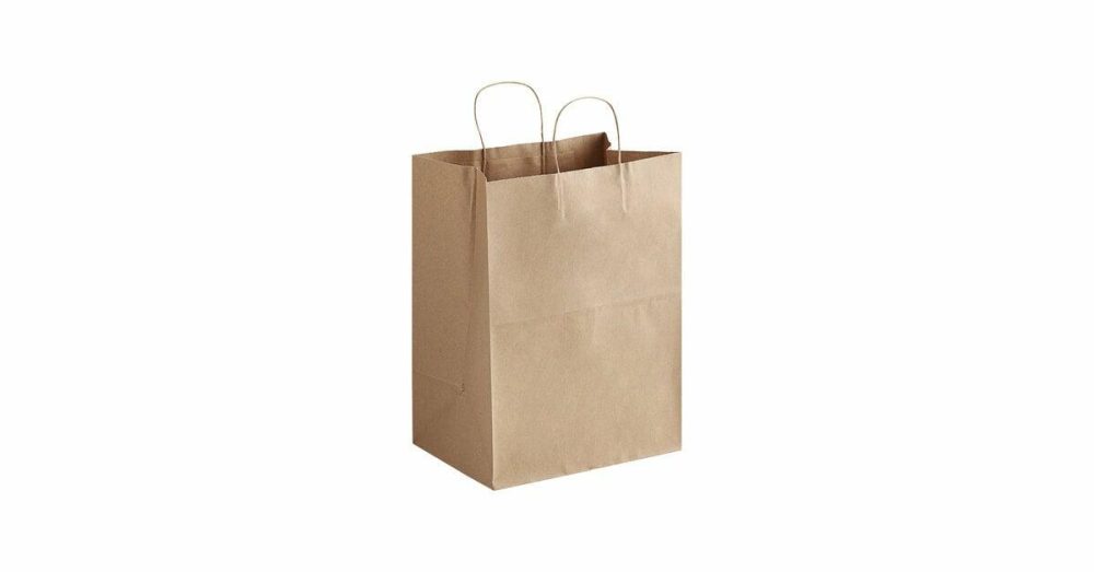 Take-Out Bags |  12" X 9" X 15 3/4" Natural Kraft Paper Customizable Shopping Bag With Handles – 200/Case