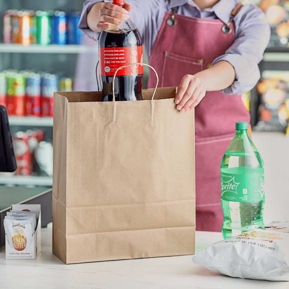 Take-Out Bags |  13" X 6" X 15 3/4" Natural Kraft Paper Customizable Shopping Bag With Handles – 250/Case