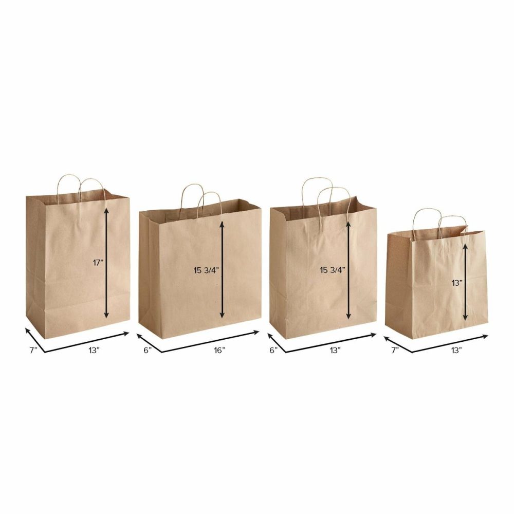 Take-Out Bags |  13" X 6" X 15 3/4" Natural Kraft Paper Customizable Shopping Bag With Handles – 250/Case