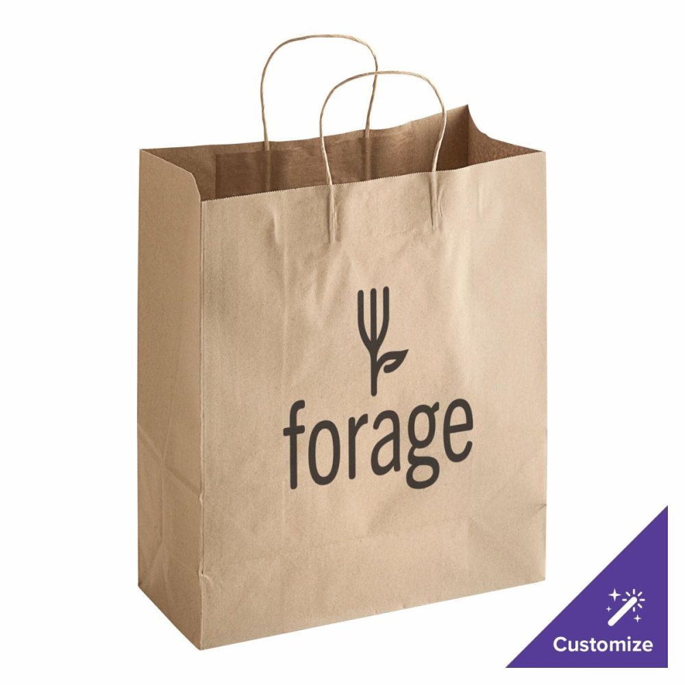 Take-Out Bags |  13" X 6" X 15 3/4" Natural Kraft Paper Customizable Shopping Bag With Handles – 250/Case