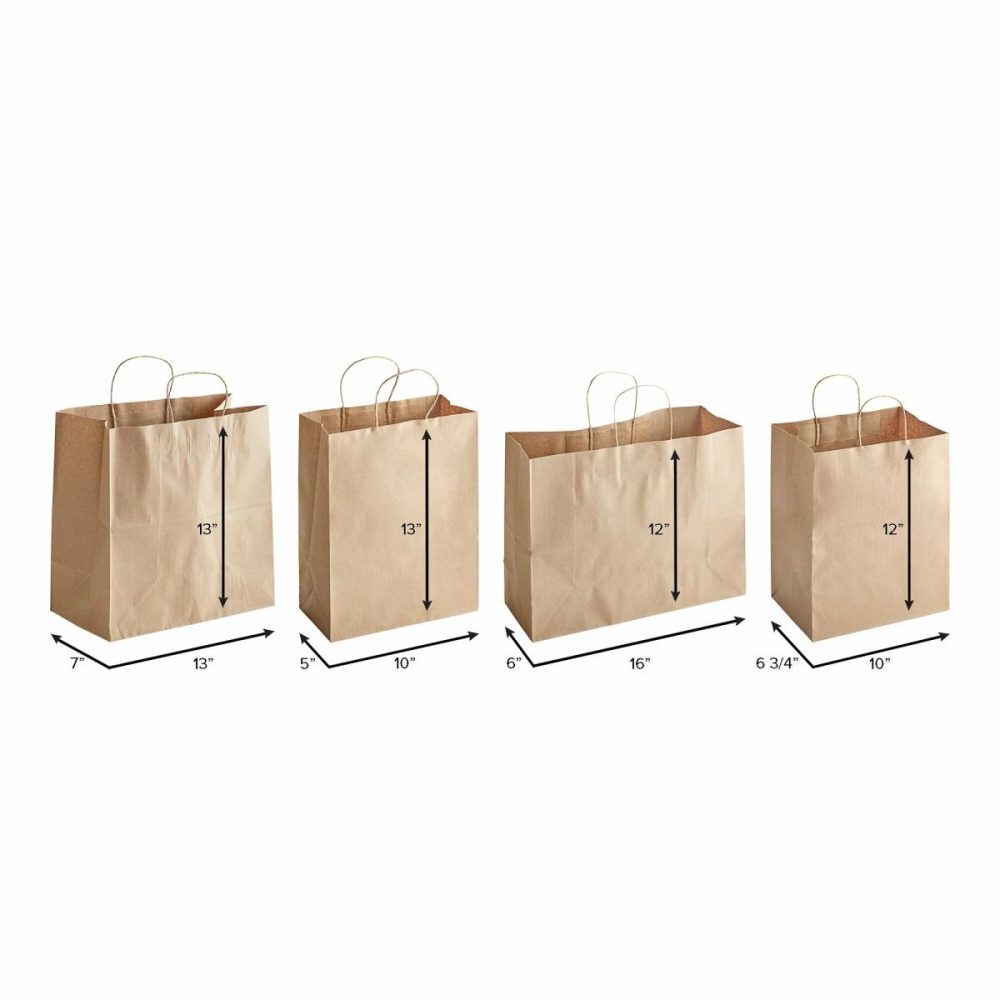 Take-Out Bags |  13" X 7" X 13" Natural Kraft Paper Customizable Shopping Bag With Handles – 250/Case