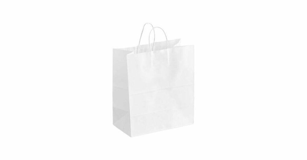 Take-Out Bags |  13" X 7" X 13" White Paper Customizable Shopping Bag With Handles – 250/Case