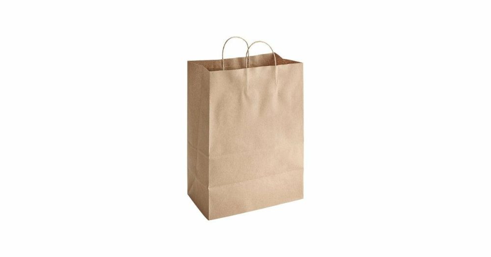 Take-Out Bags |  13" X 7" X 17" Natural Kraft Paper Customizable Shopping Bag With Handles – 250/Case