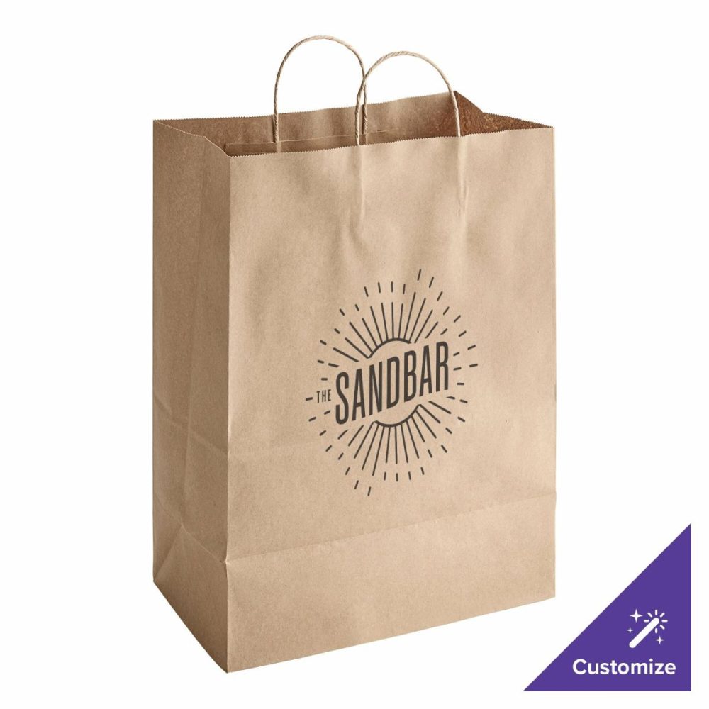 Take-Out Bags |  13" X 7" X 17" Natural Kraft Paper Customizable Shopping Bag With Handles – 250/Case