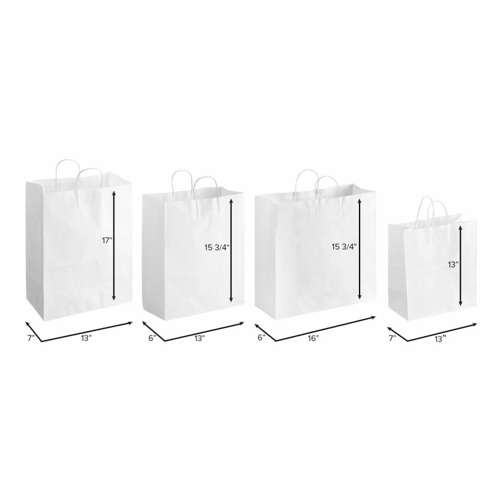 Take-Out Bags |  13" X 7" X 17" White Paper Customizable Shopping Bag With Handles – 250/Case