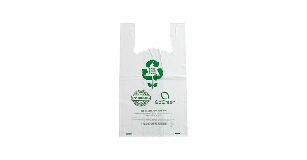 Take-Out Bags |  1/5 Large Size 2.25 Mil White Reusable Extra Heavy-Duty Plastic T-Shirt Bag – 150/Case