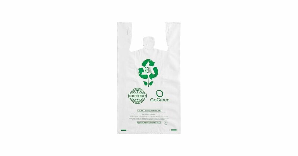 Take-Out Bags |  1/6 Standard Size 2.25 Mil White Reusable Extra Heavy-Duty Plastic T-Shirt Bag – 200/Case