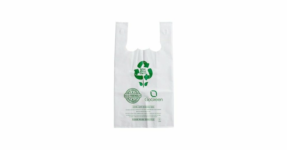 Take-Out Bags |  1/6 Standard Size 4 Mil White Reusable Extra Heavy Duty Plastic T-Shirt Bag – 150/Case