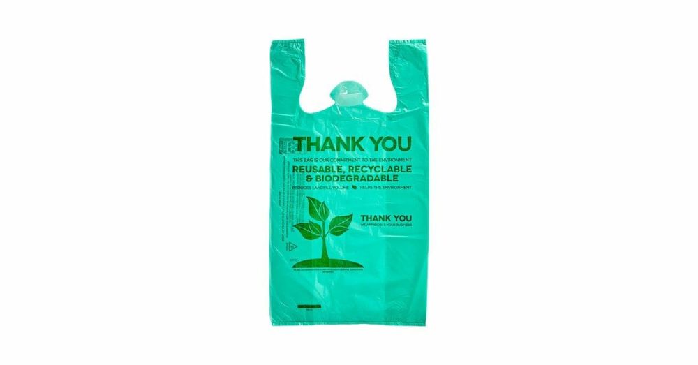 Take-Out Bags |  1/6 Standard Size Biodegradable Standard-Duty Plastic T-Shirt Bag – 500/Case