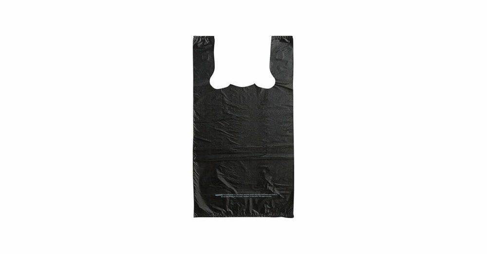 Take-Out Bags |  1/6 Standard Size Black Unprinted Embossed Medium-Duty Plastic T-Shirt Bag – 500/Case