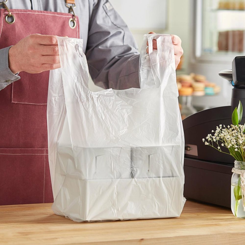 Take-Out Bags |  1/6 Standard Size Clear Unprinted Standard-Duty Plastic T-Shirt Bag – 1000/Case