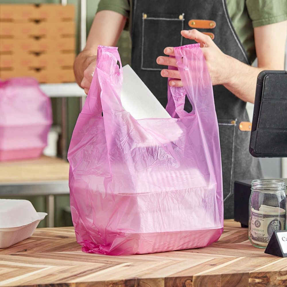 Take-Out Bags |  1/6 Standard Size Purple Unprinted Standard-Duty Plastic T-Shirt Bag – 1000/Case