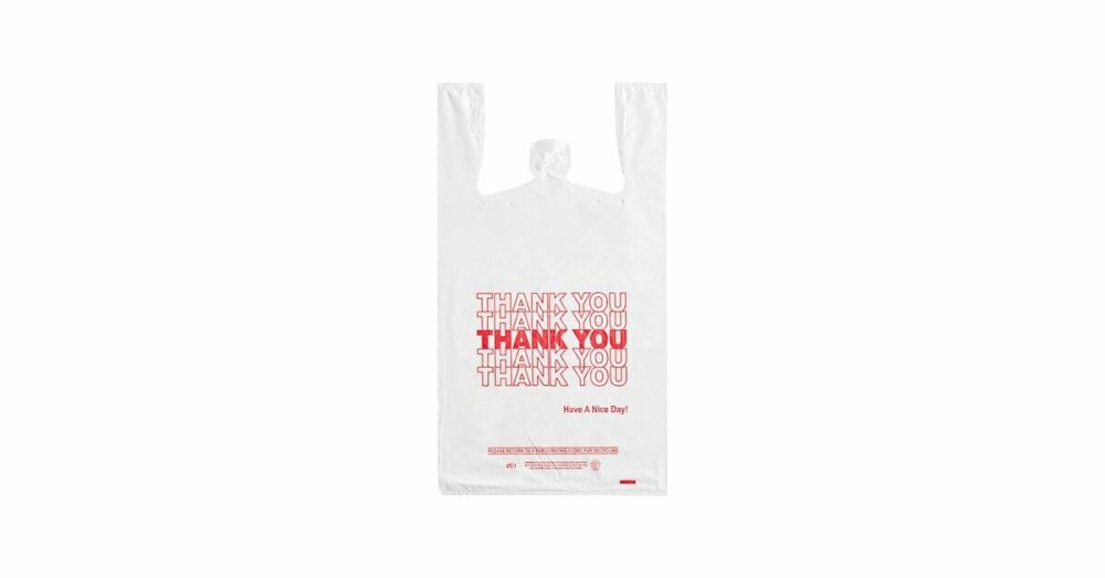 Take-Out Bags |  1/6 Standard Size White "Thank You" Medium-Duty Plastic T-Shirt Bag – 1000/Case