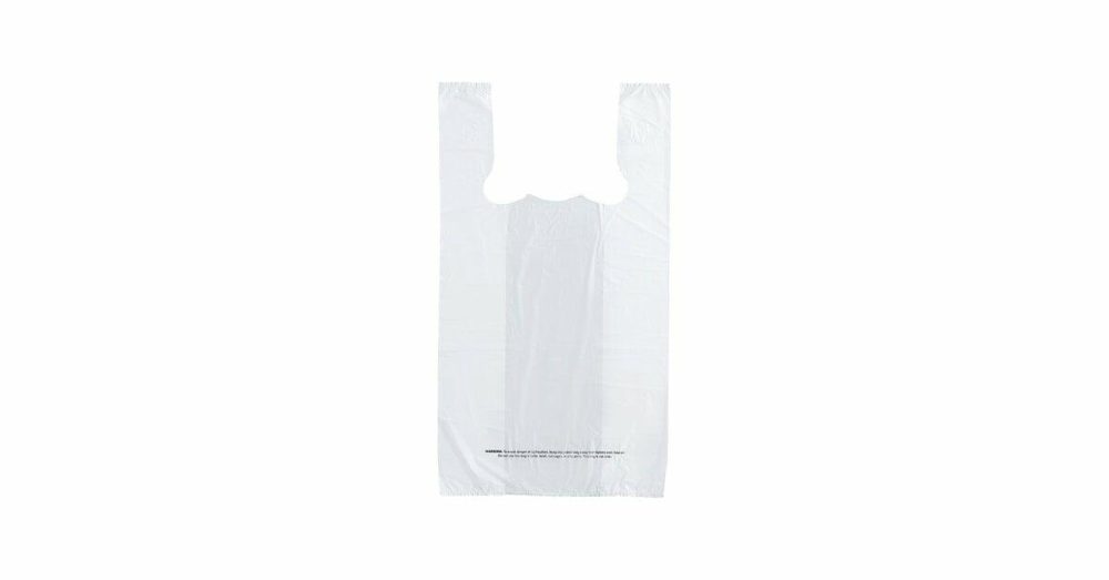 Take-Out Bags |  1/6 Standard Size White Unprinted Standard-Duty Plastic T-Shirt Bag – 1000/Case