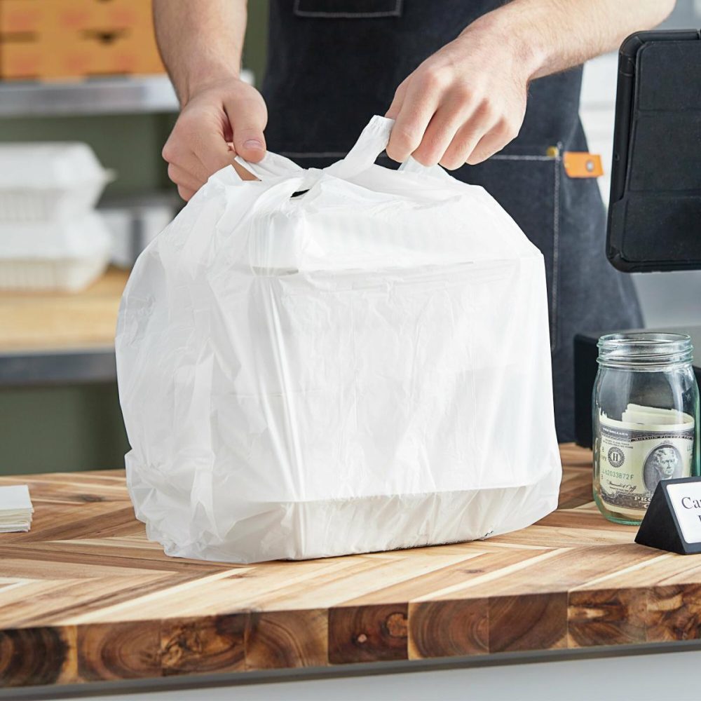 Take-Out Bags |  1/6 Standard Size White Unprinted Standard-Duty Plastic T-Shirt Bag – 1000/Case