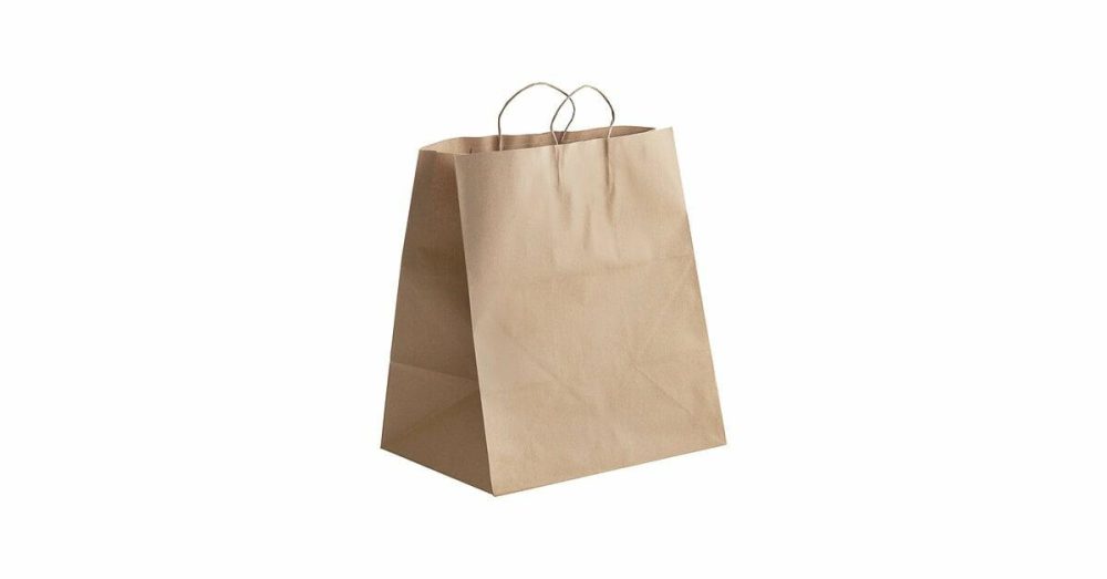 Take-Out Bags |  16" X 11" X 18 1/4" Natural Kraft Paper Customizable Shopping Bag With Handles – 200/Case