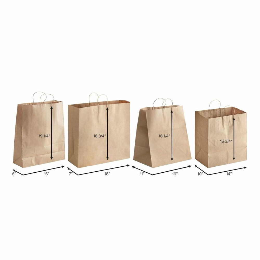 Take-Out Bags |  16" X 11" X 18 1/4" Natural Kraft Paper Customizable Shopping Bag With Handles – 200/Case