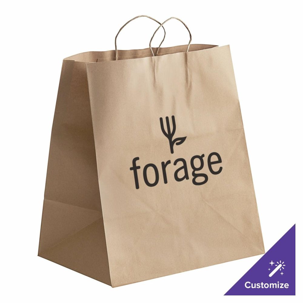 Take-Out Bags |  16" X 11" X 18 1/4" Natural Kraft Paper Customizable Shopping Bag With Handles – 200/Case