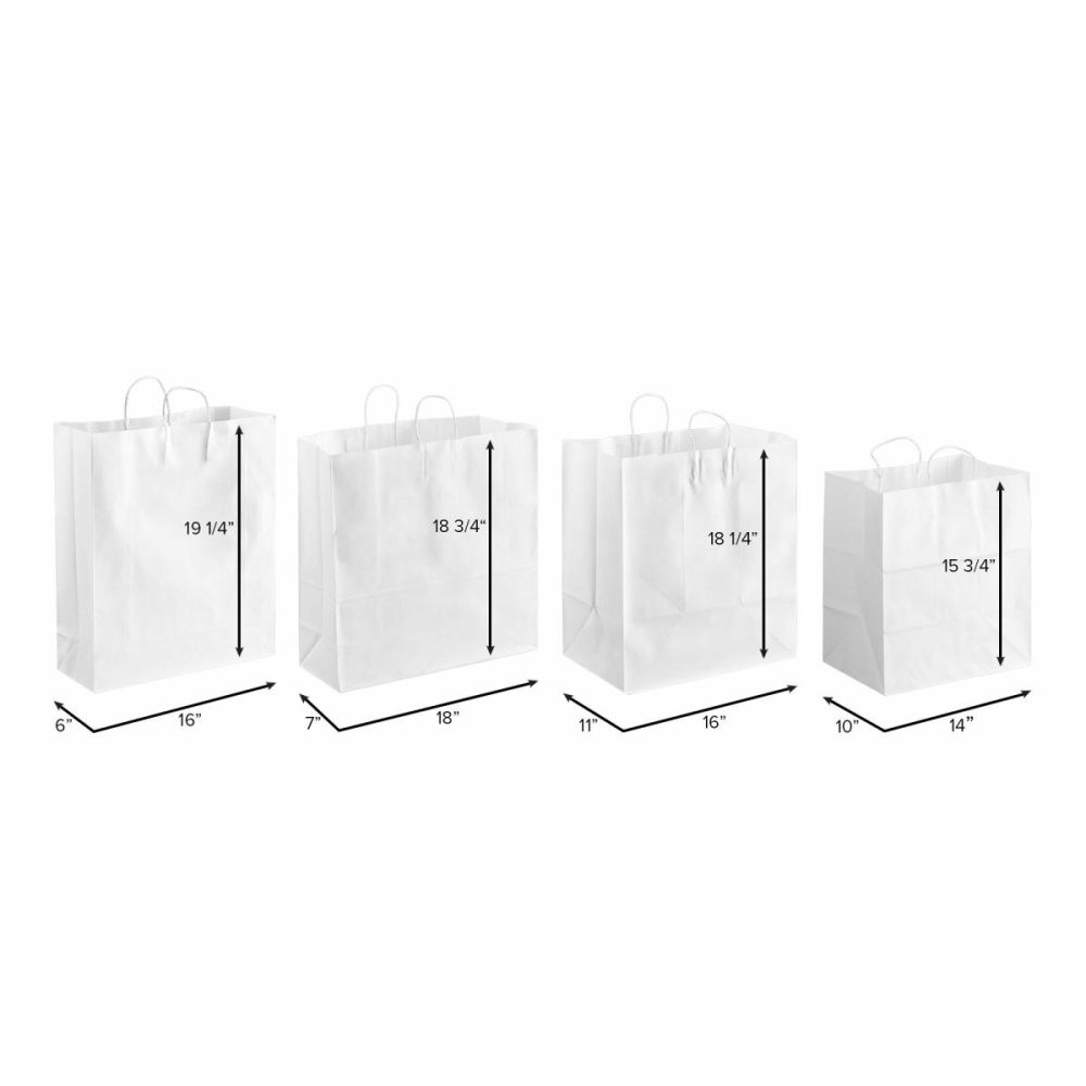 Take-Out Bags |  16" X 11" X 18 1/4" White Paper Customizable Shopping Bag With Handles – 200/Case