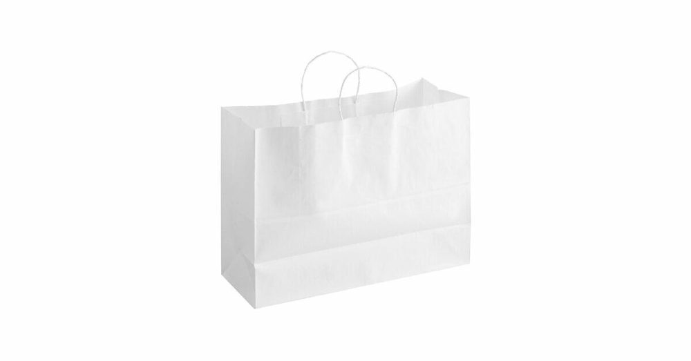 Take-Out Bags |  16" X 6" X 12" White Paper Customizable Shopping Bag With Handles – 250/Case