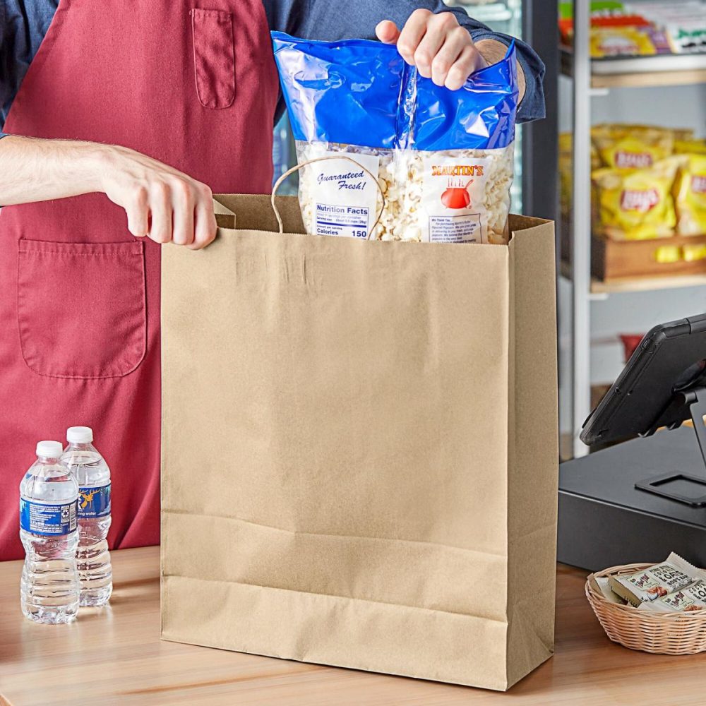 Take-Out Bags |  16" X 6" X 19 1/4" Natural Kraft Paper Customizable Shopping Bag With Handles – 200/Case