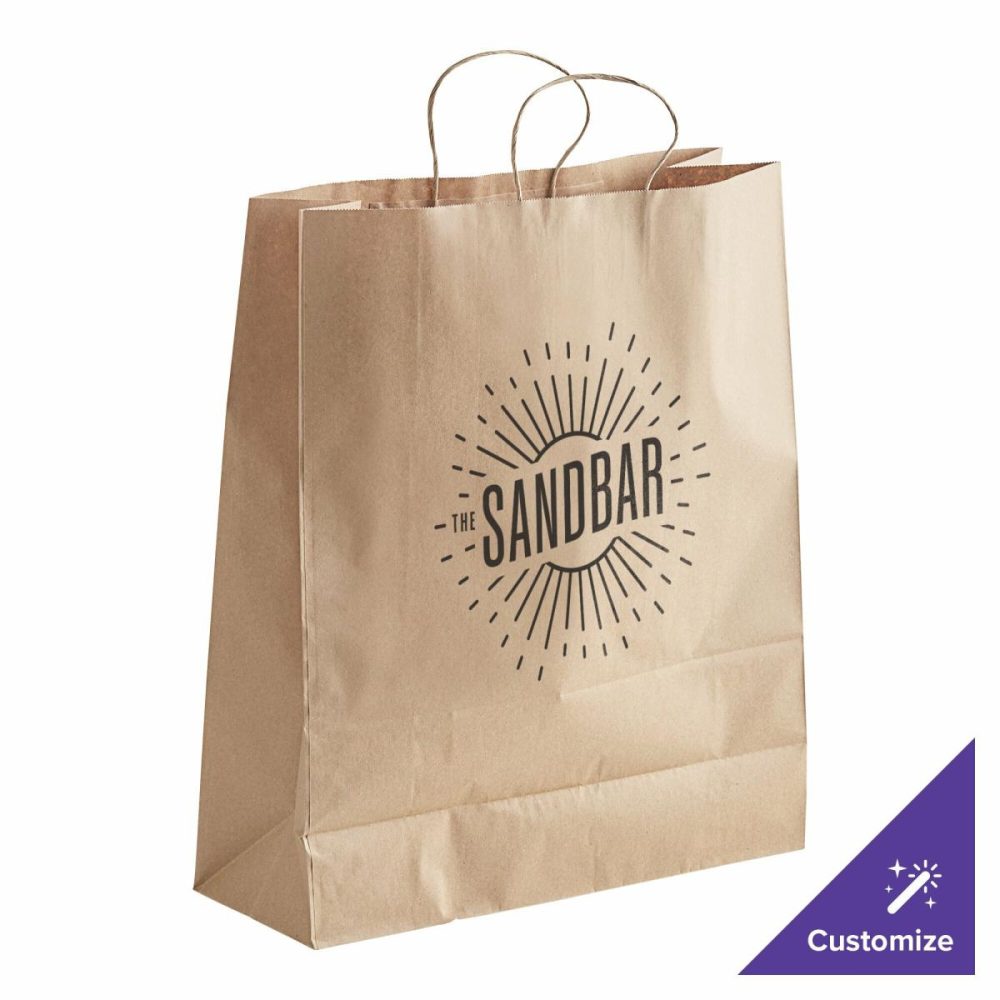 Take-Out Bags |  16" X 6" X 19 1/4" Natural Kraft Paper Customizable Shopping Bag With Handles – 200/Case