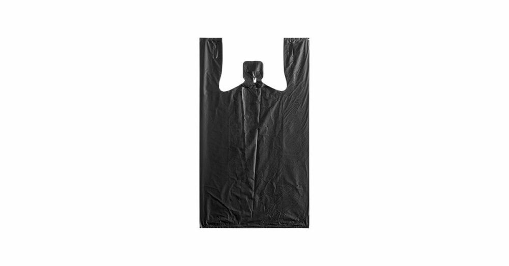 Take-Out Bags |  1/8 Small Size Black Unprinted Embossed Medium-Duty Plastic T-Shirt Bag – 750/Case