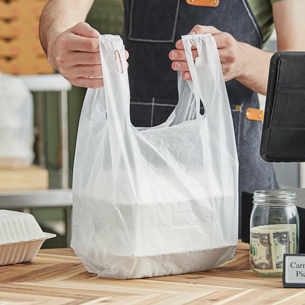 Take-Out Bags |  1/8 Small Size White Unprinted Standard-Duty T-Shirt Bag – 1000/Case