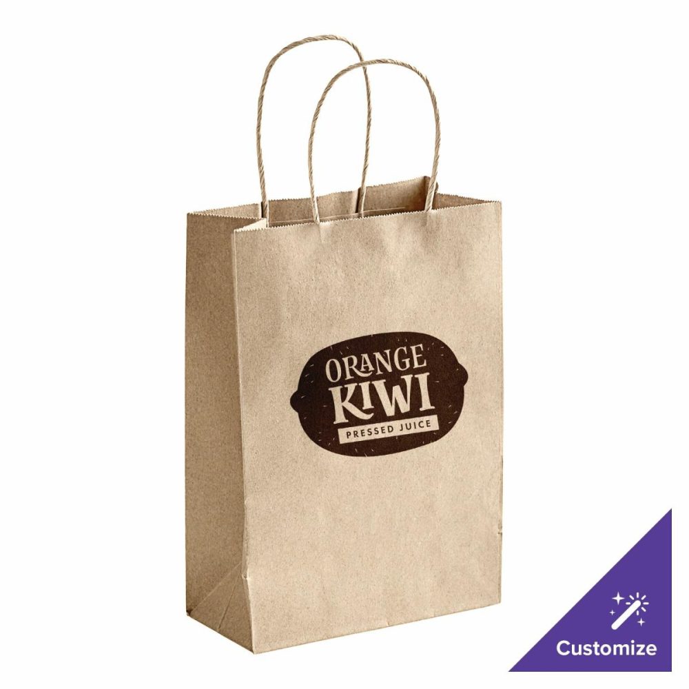 Take-Out Bags |  5 1/2" X 3 1/4" X 8 3/8" Natural Kraft Paper Customizable Shopping Bag With Handles – 250/Case