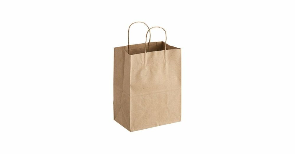 Take-Out Bags |  8" X 4 1/2" X 10 1/4" Natural Kraft Paper Customizable Shopping Bag With Handles – 250/Case