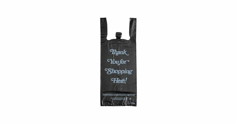 Take-Out Bags |  .98 Mil Black Italic Thank You Extra Heavy-Duty Plastic Liquor Bag – 1000/Case