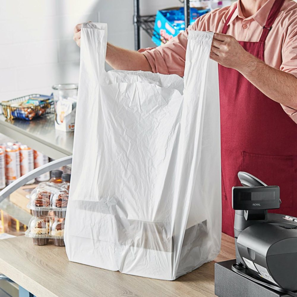 Take-Out Bags |  Extra Large Size White Heavy-Duty Unprinted Plastic T-Shirt Bag – 250/Case