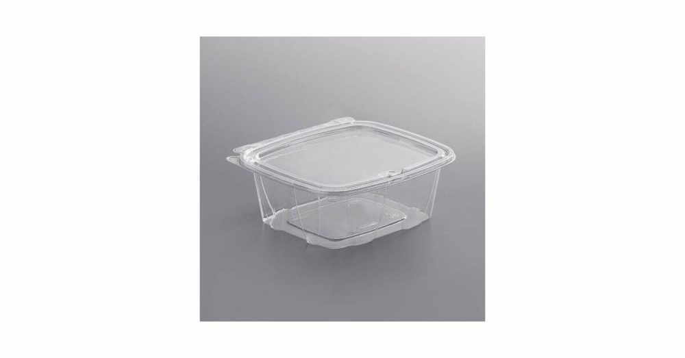 Tamper Evident Packaging |  Clearpac Safeseal 32 Oz. Tamper-Resistant, Tamper-Evident Hinged Container With Flat Lid – 100/Pack