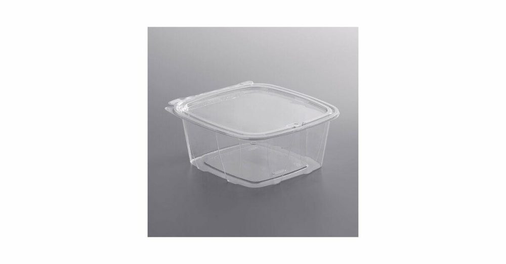 Tamper Evident Packaging |  Clearpac Safeseal 48 Oz. Tamper-Resistant, Tamper-Evident Hinged Container With Flat Lid – 100/Pack