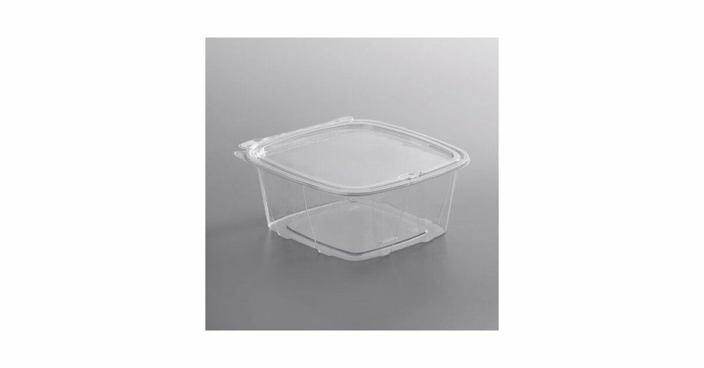 Tamper Evident Packaging |  Clearpac Safeseal 64 Oz. Tamper-Resistant, Tamper-Evident Hinged Container With Flat Lid – 100/Pack