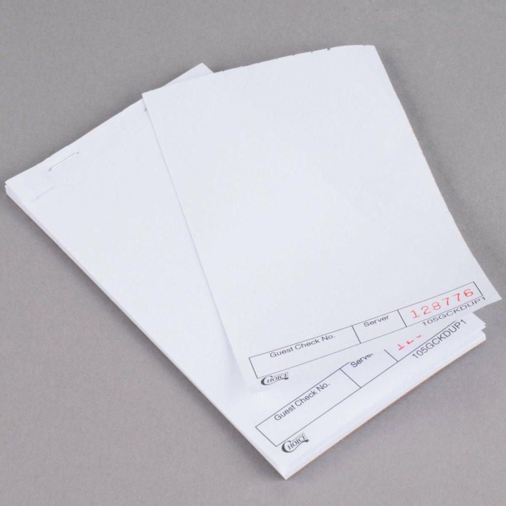 Guest Checks |  1 Part White Blank Guest Check – 10/Pack