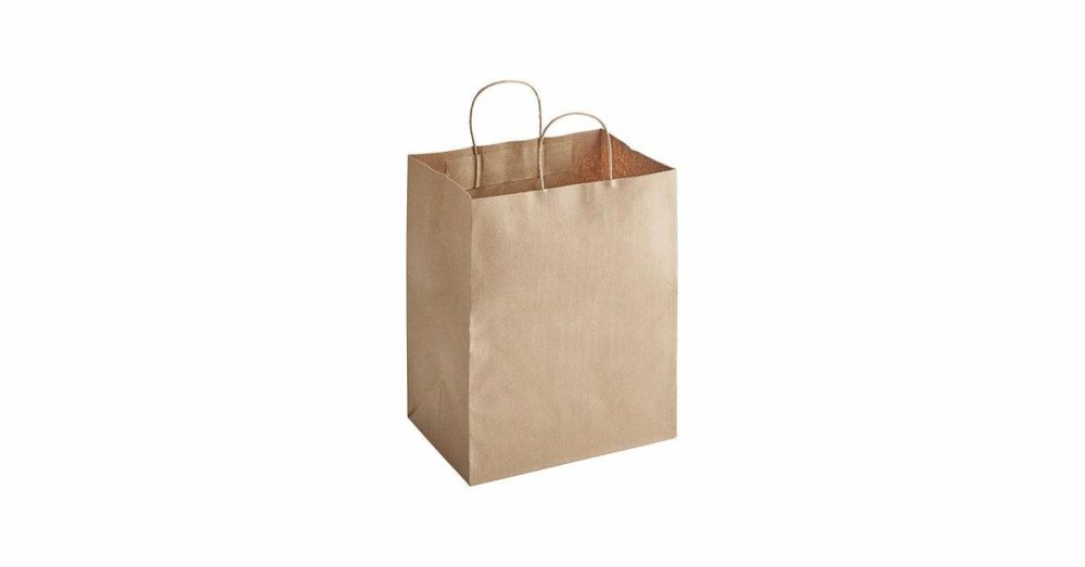 Take-Out Bags |  10" X 6 3/4" X 12" Natural Kraft Paper Customizable Shopping Bag With Handles – 250/Case