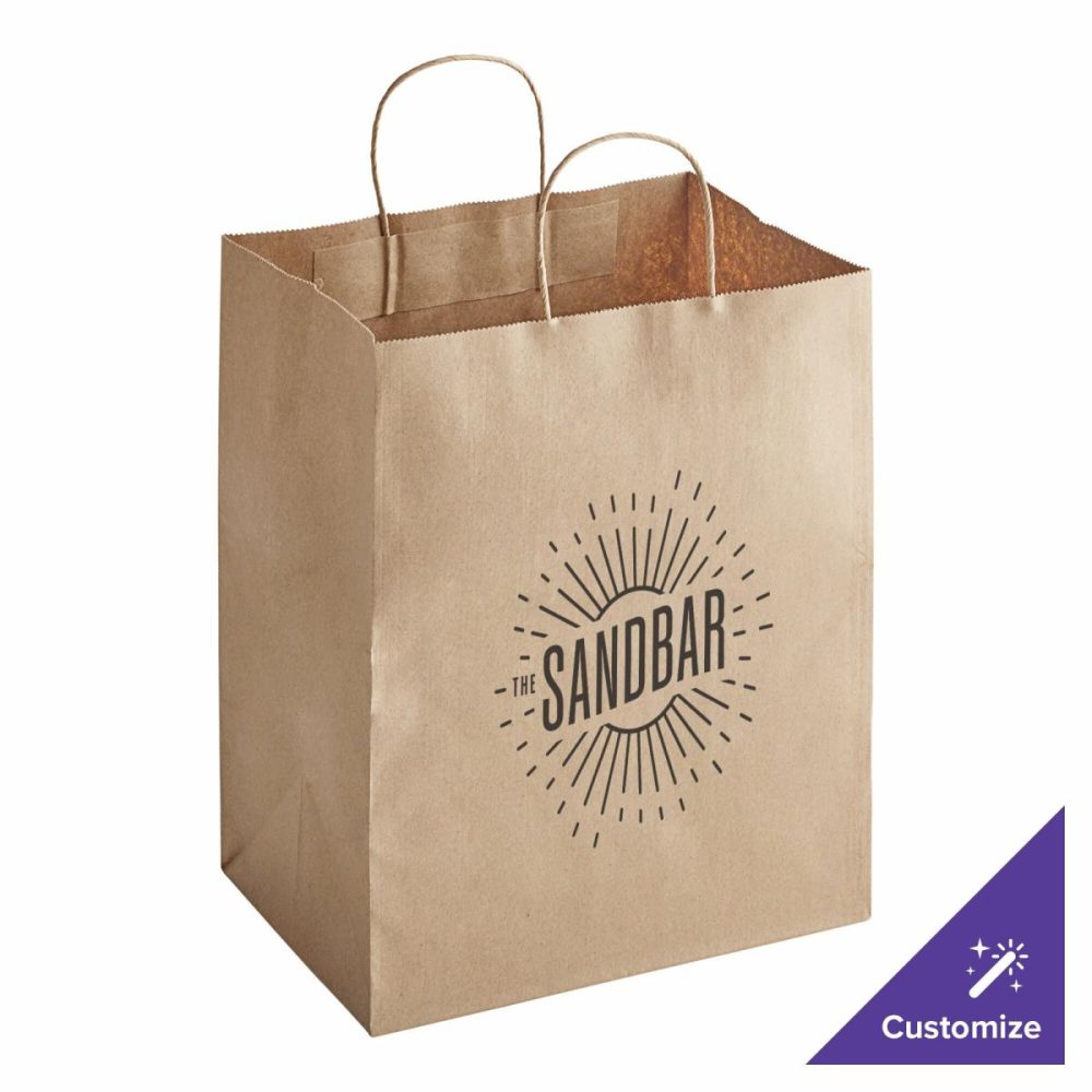 Take-Out Bags |  10" X 6 3/4" X 12" Natural Kraft Paper Customizable Shopping Bag With Handles – 250/Case