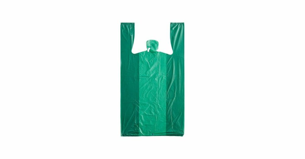 Take-Out Bags |  1/6 Standard Size Green Unprinted Standard-Duty Plastic T-Shirt Bag – 1000/Case