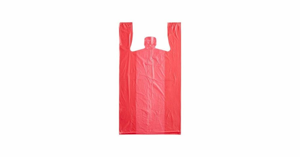 Take-Out Bags |  1/6 Standard Size Red Unprinted Standard-Duty Plastic T-Shirt Bag – 1000/Case