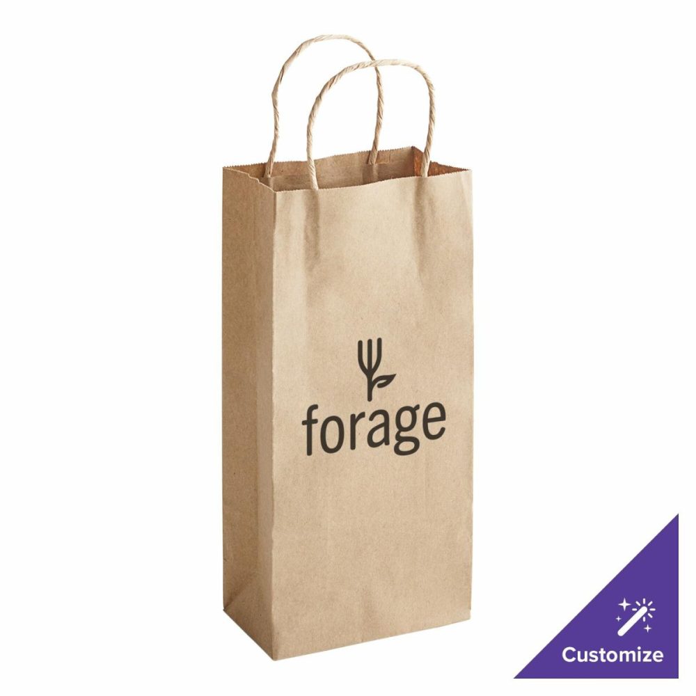 Take-Out Bags |  5 1/2" X 3 1/4" X 13 1/8" Natural Kraft Paper Customizable Shopping Bag With Handles – 250/Case